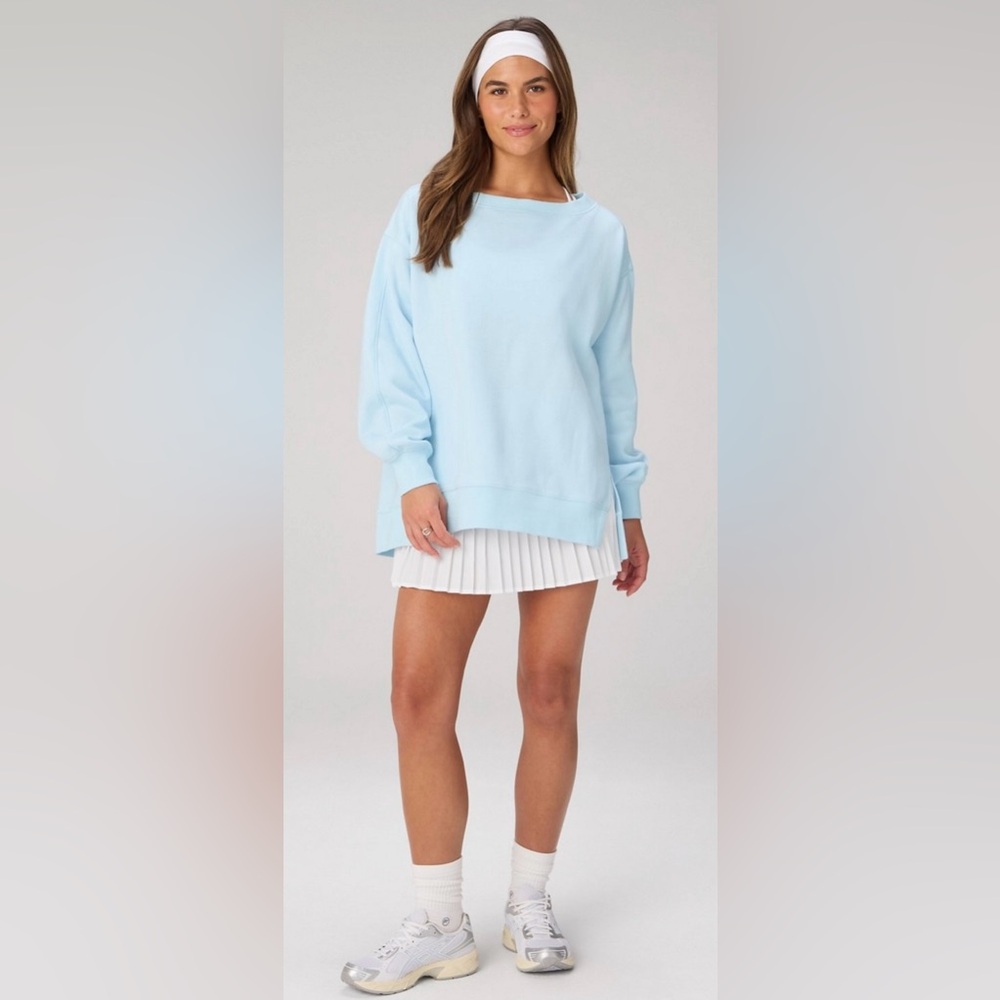 Fabletics Terry Oversized Crew Neck Sweatshirt | L | NWT | Baby Blue - Picture 3 of 9
